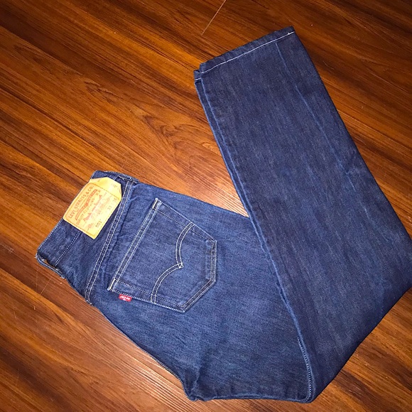 Vtg 90s/Y2K 501 Levis Button Up Dark Denim Mens Tall Bootcut Jeans - Picture 2 of 12